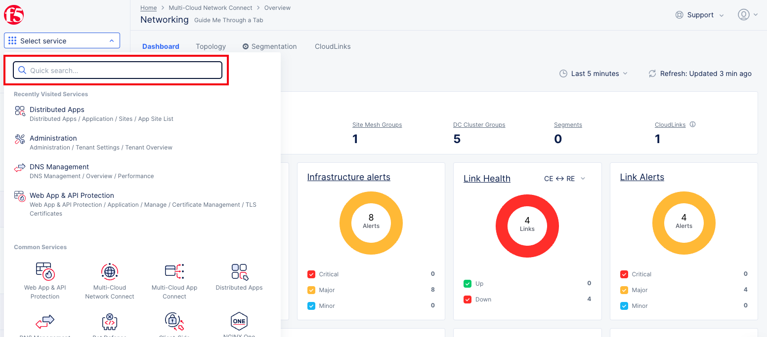 Figure: Quick Search Option for a Workspace